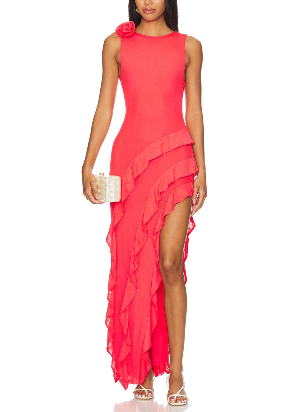 Afrm Ruffled Cherry Airess Gown Size S